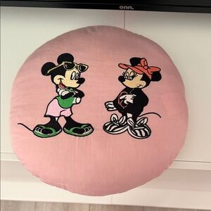 Kip & Co Pink Round Pillow with Mickey & Minnie Embroidered Characters